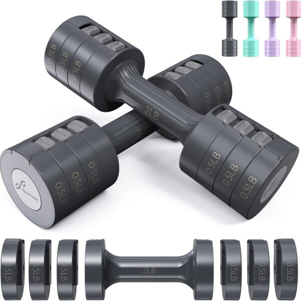 Adjustable Dumbbells Hand Weights Set: Sportneer 1 Pair 4 6 8 10lb (2-5lb Each) Free Weights Fast Adjust Dumbbell Weight Set of 2 for Women Men Home Gym Workout Strength Training Equipments